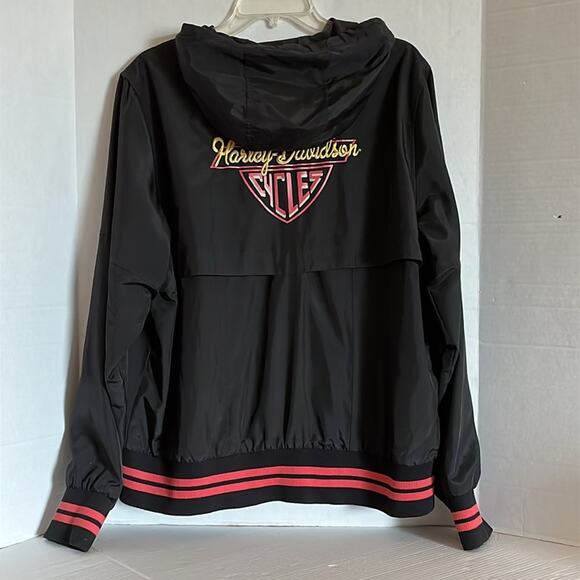 Harley Davidson Windbreaker Womens Size 2X Black Full Zip Pockets Hood Biker - Picture 2 of 16